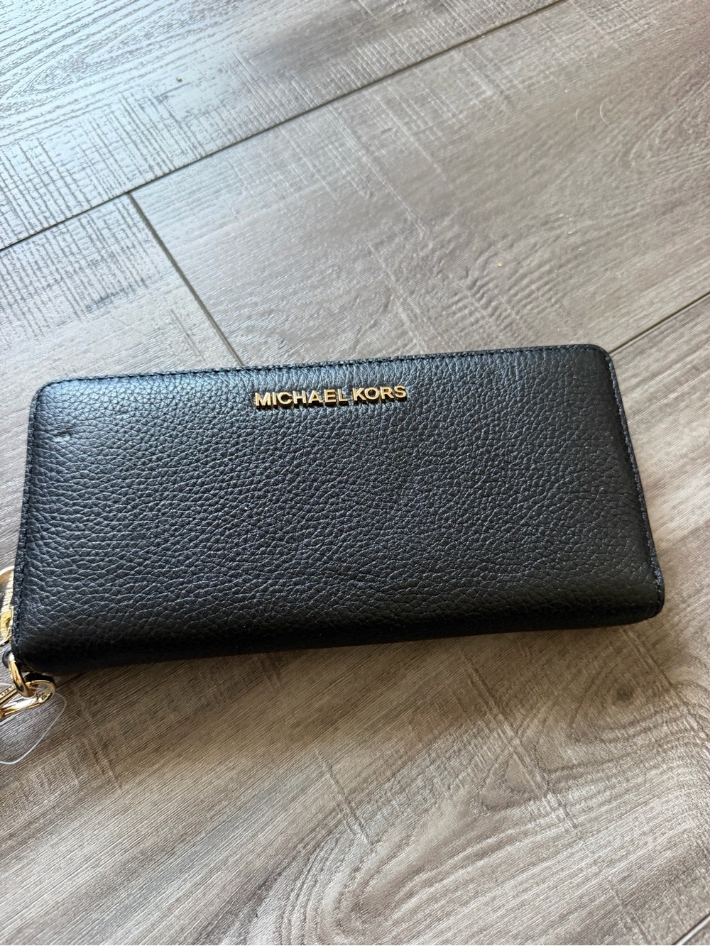 MICHAEL Michael Kors Black Pebbled Leather Wallet with Gold Logo